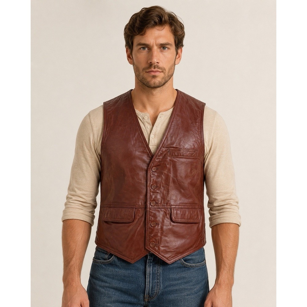 Vintage Spiegel Leather Vest Mens 38 Small Brown Biker Western Motorcycle